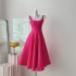 Real shooting of new women's clothing with waist cinching and slimming effect, rose red small dress with suspender, dress in stock