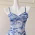 Summer new style camisole blue small dress mid length dress vacation style 67916+66619