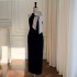 Elegant off shoulder sexy hanging neck bow decoration dress for women slim fit and slim black dress 68338