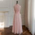 Spring and summer new pink girl style long yarn skirt stand collar annual party temperament evening dress vacation dress 68468