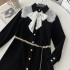 Real shot spot black velvet embroidered collar long sleeved dress jacket with belt included