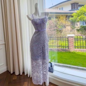Summer new light purple camisole dress for dinner parties, mid length dress 67927