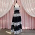 Yige Lira 2024 early spring new product black suspender waist cinching slimming daily long lace dress 68433