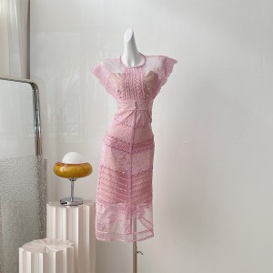 Real time spot new palace embroidery flower waist cinching sweet little dress dress dress short skirt for women