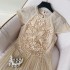 Real time spot lace embroidered dress for women, new French style elegant pleated mid length skirt