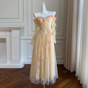 Yige Lira 2024 Spring/Summer New Product Elegant Temperament Strap Waist slimming Long Mesh Dress 68514