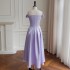 Purple shiny silk handmade nail flower suspender long dress summer vacation long dress 68400