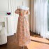 Summer New Style Lady Refreshing Chiffon Printed Flower Dress Beach Vacation Strap Skirt Length 67372