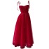 Three dimensional slim velvet ribbon dress with red suspender dress, beaded cherry pendant mesh long dress 68238