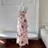 Summer new chiffon floral print dress, mid length sleeveless mini dress 68574