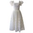 Summer new daily simple temperament, age reducing bubble sleeve dress, white apricot color backless small dress 68583