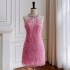 Pink heavy industry three-dimensional sequin wrapped fairy dress, light luxury little dress, girls' hanging neck and off shoulder dress 68217