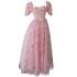 Dreamy waist cinched mesh patchwork floral dress with a fluffy style French sweet slimming princess skirt 68434