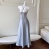 Summer new sexy backless hanging neck style gray temperament appears white and slim evening dress elegant dress 68110