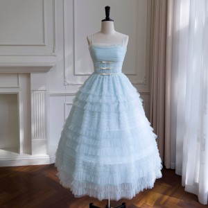 Socialite temperament, waist cinching and slimming cake skirt, fairy mesh long skirt, bow tie one-piece dress, dress 68593
