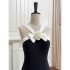 Sexy and beautiful three-dimensional flower suspender strapless waist slimming socialite style black and white contrasting long dress 67538