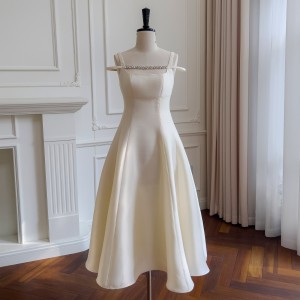Summer New Style Rice White Strap Dress French Bridal Satin Party Dress 68624