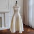 Summer New Style Rice White Strap Dress French Bridal Satin Party Dress 68624