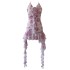 French irregular pink floral ruffle edge hanging neck bag hip chiffon printed pleated ribbon dress 68086