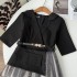 Early autumn new design sense, niche temperament, fake two piece mesh dress, dress with belt included