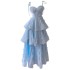 French chiffon ribbon embroidered small dress elegant and sweet blue dress with waist cinched suspender cake long dress 68579