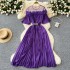 French retro elegant dress for women in summer, with mesh splicing, three-dimensional petals, waist cinching, slimming effect, pleated chiffon long dress