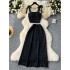 Gentle style set for women's summer sweet strap strapless short tank top+high waist slimming pleated skirt