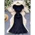 French style high-end bubble sleeve dress for women in summer, with a slimming design and a niche temperament. Fish tail long skirt