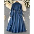 2024 new niche ethnic style denim dress for female heavy workers with retro embroidery design, featuring a slimming waist and long skirt