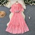 Summer women's new French retro elegant design with lace up round neck flared sleeves, cinched waist for slimming chiffon dress