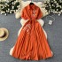 Artistic retro embroidery loose tie waist slimming dress for women in summer, slimming temperament, single breasted shirt skirt