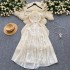 Super fairy first love dress summer new gentle style sexy V-neck hanging neck high waist ruffle hem big swing dress for women