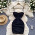 European and American Ins sexy suspender dress, pure desire style, strapless, pleated, waist cinching, slimming, tight fitting, hip hugging, mesh short skirt