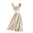 Gentle Wind Two Piece Set for Women's Summer Sweet Twisted V-neck Little Flying Sleeve Top+High Waist Split Chiffon Skirt