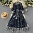 Small niche retro elegant dress for women's clothing, new style French heavy industry embroidery stand collar lantern sleeves, waist cinching large swing long skirt