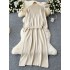 Korean Dongdaemun casual two-piece set for women, versatile, loose, medium to long knitted vest dress+cover sweater