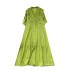 Design sense: ruffle edge splicing, V-neck, single breasted, slimming temperament dress, stylish, age reducing, loose French long skirt