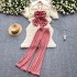 Retro romantic atmosphere set for women's summer hanging neck, suspender, strapless vest, high waist, slim look, wide legs, slim look, long pants