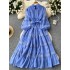 Light luxury French high-end lantern sleeve dress for women in summer, lace patchwork straps for slimming design, elegant long skirt