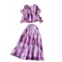 Light and mature style two-piece women's design with ruffled edges and round neck short sleeved chiffon shirt+high waist and large swing skirt to cover the hips