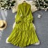 French retro elegant dress with female design sense, single breasted loose waist strap, slimming temperament, knee length long skirt