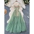 French gentle style atmosphere, mesh fairy dress, summer suspender, waist cinching, slimming, pleating, big swing, fluffy dress