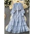 High end elegant dress for women 2024 new style palace style retro heavy industry hollow lace patchwork French dress