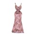 Tea break French dress women's summer gentle style, waist cinching and slimming temperament, floral suspender chiffon vacation long dress