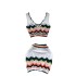 Beach vacation set for women, retro color blocked V-neck short knitted camisole vest+tight fitting hip hugging skirt