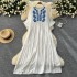 Retro artistic loose dress for women in summer, new heavy embroidery V-neck flared sleeves, slimming A-line large swing long dress