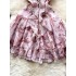 Pure desire style dress with female design sense, V-neck hanging neck suspender, exposed back, cinched waist, slimming effect, ruffled edge, fluttering ribbon, floral skirt