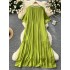 Retro artistic loose dress for women in summer, new heavy embroidery V-neck flared sleeves, slimming A-line large swing long dress