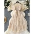 Elegant French style dress with a high-end feel, mid to long style with beaded sequins, embroidered mesh, high waisted and slimming dress