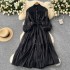 Palace style dress for women 2024 new style French heavy industry lace patchwork stand up collar single breasted waist cinching dress